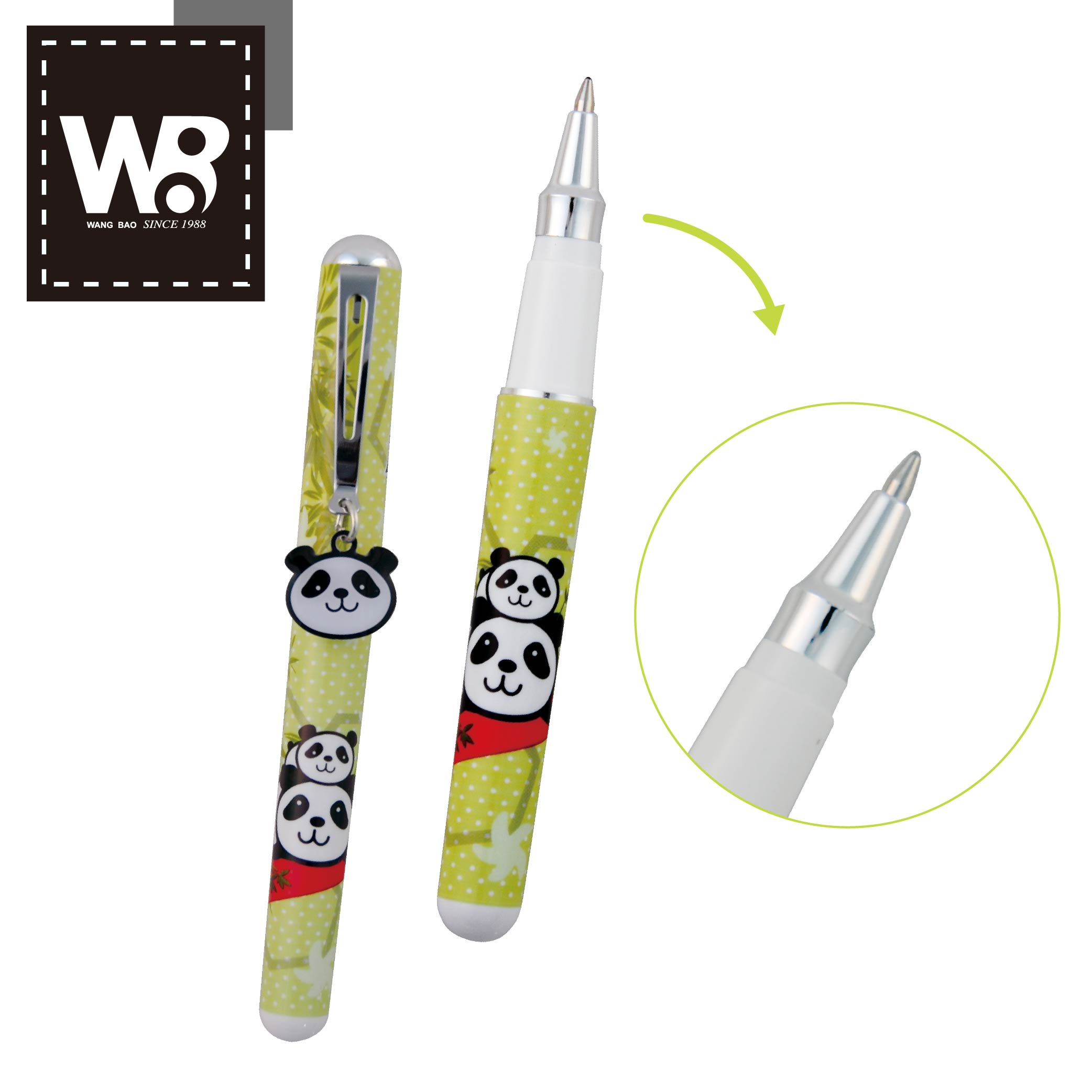熊貓吊飾中油原子筆 + 花瓣筆記本 文具組